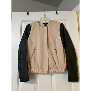 H&M Blush Zip-Up Jacket with Black Faux Leather Sleeves